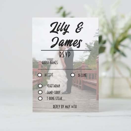 QR Code & Foto Wedding Website Einfach RSVP Karte (Stehend Vorderseite)