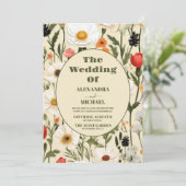 QR Code Foto Whimsical Wildblume Meadow Wedding Einladung (Stehend Vorderseite)