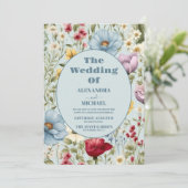 QR Code Foto Whimsical Wildblume Meadow Wedding Einladung (Stehend Vorderseite)