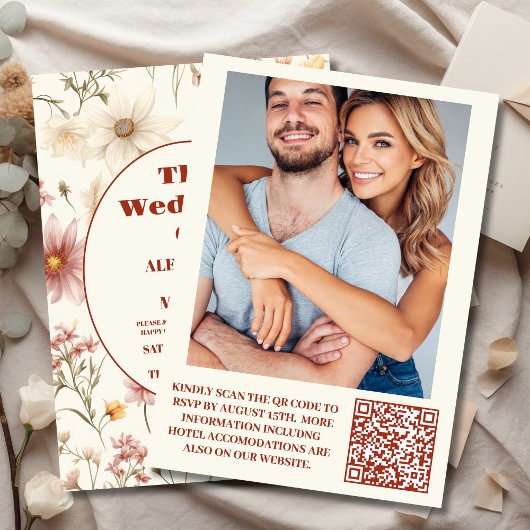 QR Code Foto Whimsical Wildblume Meadow Wedding Einladung