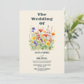 QR Code Foto Wildblume Wedding Boho Country Einladung (Stehend Vorderseite)