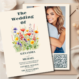 QR Code Foto Wildblume Wedding Boho Country Einladung
