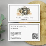 QR-Code-Fotograf der Vintagen Flachbildkamera Visitenkarte<br><div class="desc">Berufliche Visitenkarte für Fotografen mit einer wunderschönen Vintagen Kamera. Fügen Sie Ihren Namen und Ihre Kontaktdaten hinzu,  um einen bleibenden ersten Eindruck zu machen.</div>