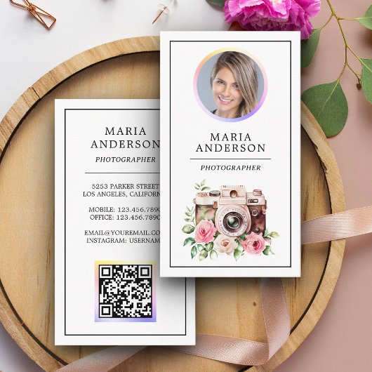 QR-Code-Fotograf für Vintage Flachbildkamera Foto Visitenkarte