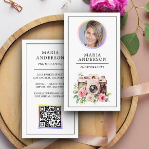 QR-Code-Fotograf für Vintage Flachbildkamera Foto Visitenkarte