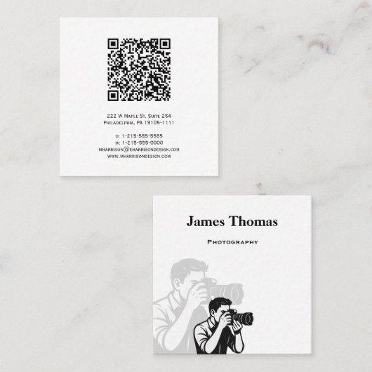 QR Code Fotografy Business Card Quadratische Visitenkarte (Vorne/Hinten)