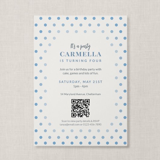 QR-Code French Blau Punkte Geburtstag Einladung