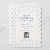 QR-Code French Blau Punkte Geburtstag Einladung (Vorderseite)