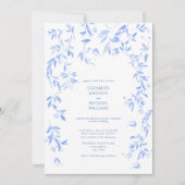 QR Code French Blue Floral Botanical Wedding Einladung (Vorderseite)