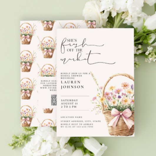 QR-Code Frisch auf dem Markt Florale Hochzeitsdusc Einladung