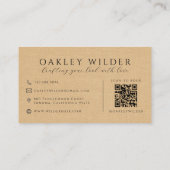 QR-Code Friseur Beige Faux-Leinen Visitenkarte (Rückseite)