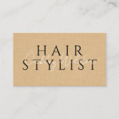 QR-Code Friseur Beige Faux-Leinen Visitenkarte (Vorderseite)
