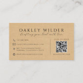 QR-Code Friseur Beige Faux-Leinen Visitenkarte (Rückseite)