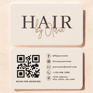 QR-Code Friseur Beige Neutrale Typografie  Visitenkarte