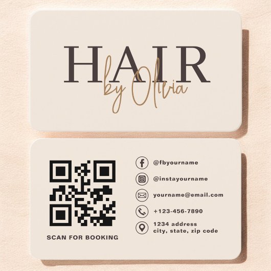 QR-Code Friseur Beige Neutrale Typografie  Visitenkarte