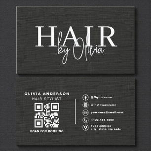 QR-Code Friseur Black Linen Typografie  Visitenkarte