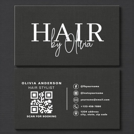 QR-Code Friseur Black Linen Typografie  Visitenkarte