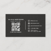 QR-Code Friseur Black Linen Typografie  Visitenkarte (Rückseite)
