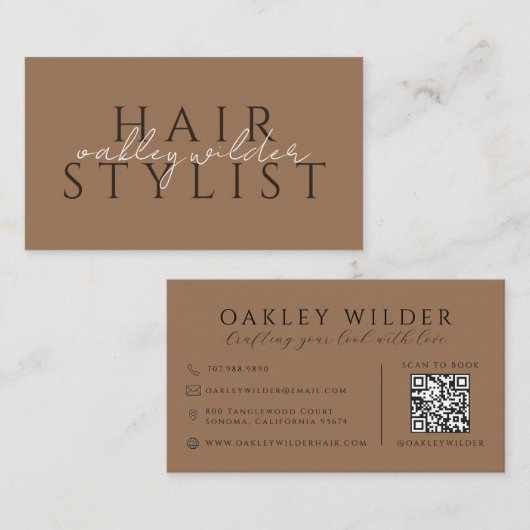 QR-Code-Friseur Dunkle Terrakotta Visitenkarte (Vorne/Hinten)
