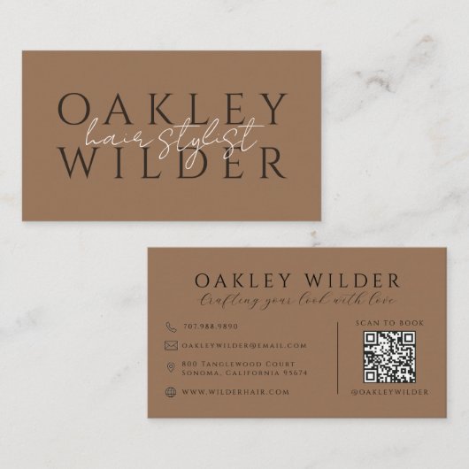 QR-Code Friseur Dunkles Terrakotta Visitenkarte (Vorne/Hinten)