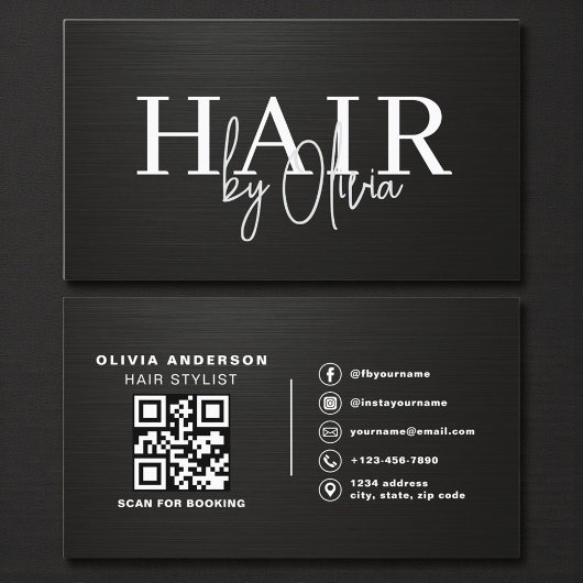 QR-Code-Friseur Metallische Typografie  Visitenkarte