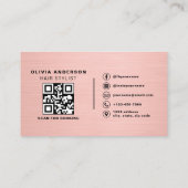 QR-Code-Friseur Pink Metallic-Typografie Visitenkarte (Rückseite)