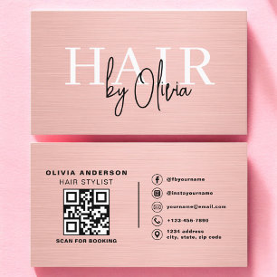 QR-Code-Friseur Pink Metallic-Typografie  Visitenkarte