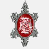 QR Code-frohe Weihnacht-lustige Schneeflocken Zinn-Ornament (Links)