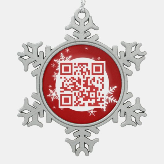 QR Code-frohe Weihnacht-lustige Schneeflocken Zinn-Ornament (Vorderseite)