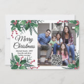 QR Code Frory Christmas Holly Greenery One Foto Feiertagskarte (Vorderseite)