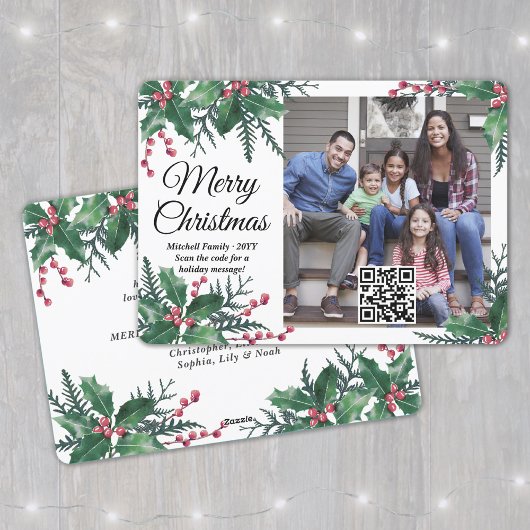 QR Code Frory Christmas Holly Greenery One Foto Feiertagskarte