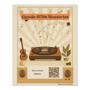 QR-Code für 1970er-Musik-Playlist Retro-Wandkunst Poster
