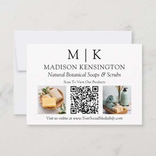 QR-Code für 2 Fotos in Monogramm oder Add-Logos Karte (Vorderseite)