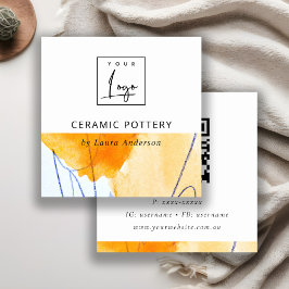 QR-Code für abstrakt-gelbe blaue Aquarellfarbe Quadratische Visitenkarte