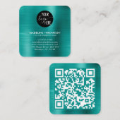 QR-Code für Aquamarine Firmenlogos mit Pinselstric Quadratische Visitenkarte (Vorne/Hinten)