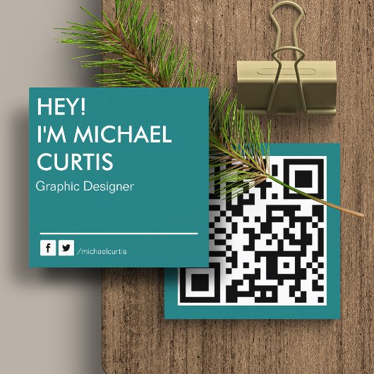 QR-Code für aquamarinen modernen Grafikdesigner Quadratische Visitenkarte