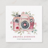 QR-Code für Aquarellfarben-Pink-Kamera Quadratische Visitenkarte (Vorderseite)