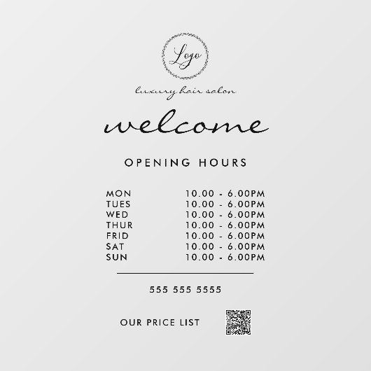 QR-Code für Begrüßungszeiten transparent Fensteraufkleber (Blatt)