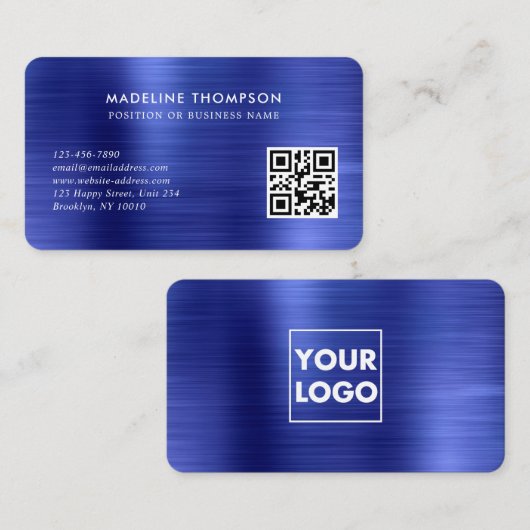 QR-Code für beruflich gebürstetes Metallic Blue-Lo Visitenkarte (Vorne/Hinten)