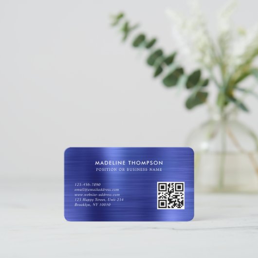 QR-Code für beruflich gebürstetes Metallic Blue-Lo Visitenkarte (Stehend Vorderseite)