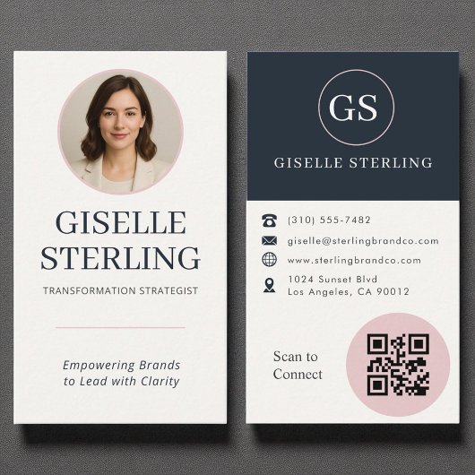 QR-Code für berufliche Blush & Navy Foto Visitenkarte