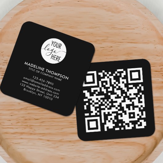 QR-Code für berufliche schwarze allgemeine Unterne Quadratische Visitenkarte