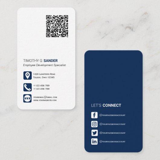 QR-Code für berufliche soziale Medien blau Visitenkarte (Vorne/Hinten)