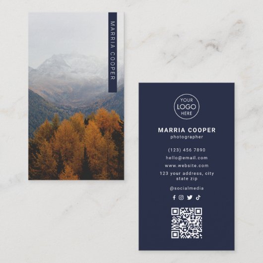 QR-Code für berufliches dunkles Foto Visitenkarte (Vorne/Hinten)