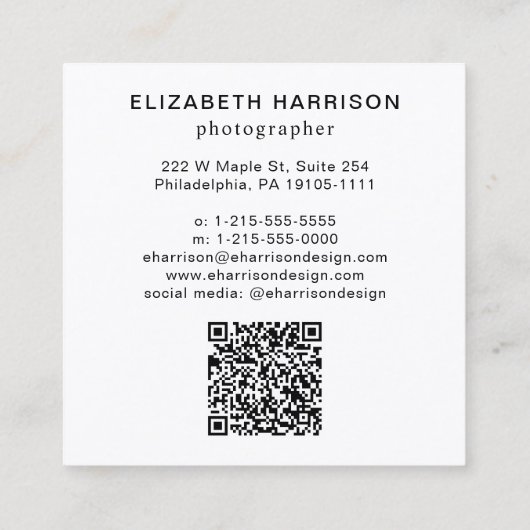 QR-Code für berufliches Foto Quadratische Visitenkarte (Rückseite)