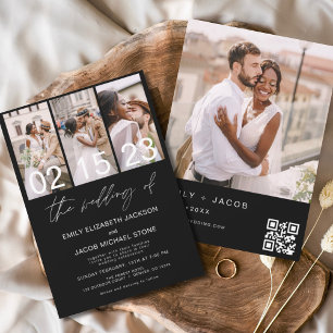 QR-Code für Black Foto Hochzeit Minimalistisch Einladung