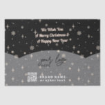 QR-Code für Black Merry Christmas Business-Logo Seidenpapier<br><div class="desc">Ein stilvolles personalisiertes Weihnachtszettel mit Schneeflocken und Sternen und einem strukturierten Effekt. Fügen Sie Text,  Ihr Logo und URL,  um den QR-Code zu erstellen.</div>