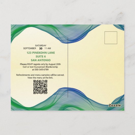 QR-Code für blaue grüne Grenze Postkarte (Rückseite)