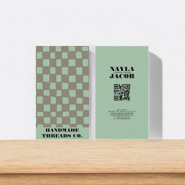 QR-Code für blaugraue Checkerboard-Muster handgefe Visitenkarte