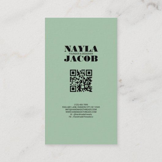 QR-Code für blaugraue Checkerboard-Muster handgefe Visitenkarte (Rückseite)